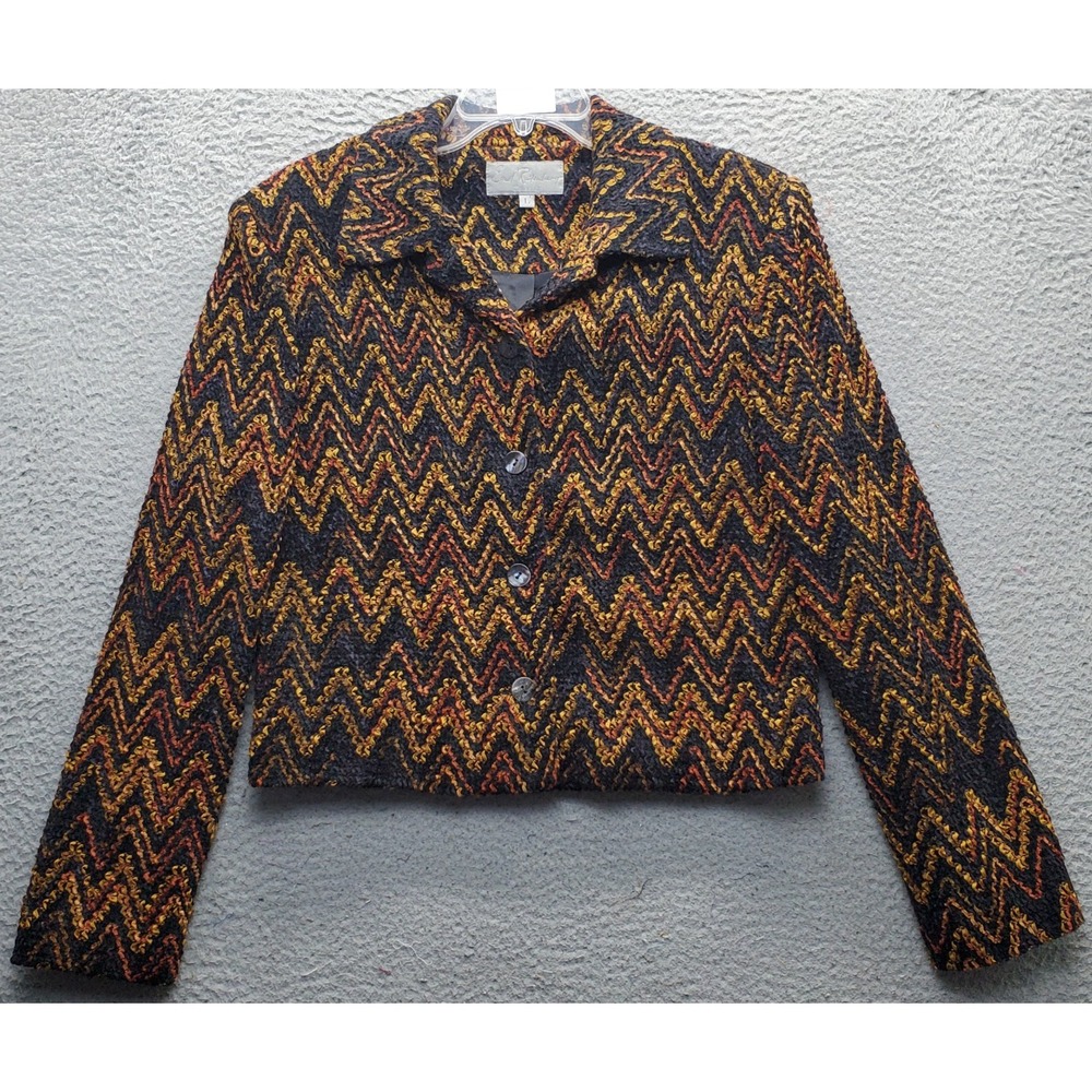 Earl Rutenberg Jacket Womens Large Multi Chevron Long Sleeve Collar Button Front